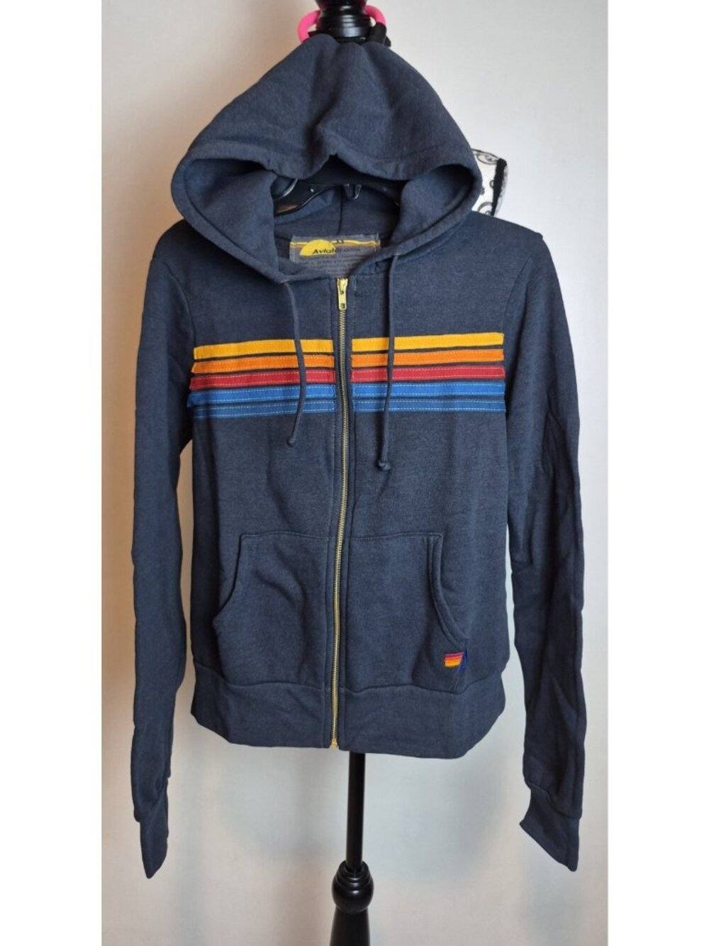 Aviator Nation Womens XS Gray 5 Stripe Full Zip Hoodie New Without Tags